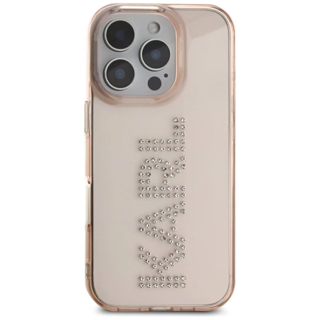 Karl Lagerfeld IML Rhinestones Logo iPhone 16 Pro Case - Pink