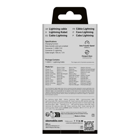 SBS TECABLELIGTC1W USB-C - Lightning Cable MFi Certified, 1m - White