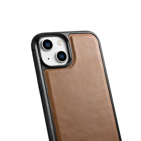 iCarer Leather Oil Wax case covered with natural leather for iPhone 14 (MagSafe compatible) braun (WMI14220717-TN)
