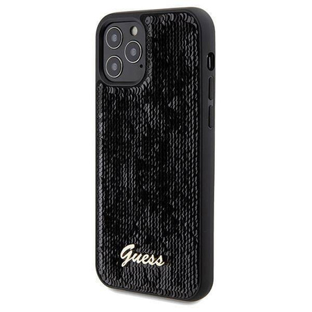 Guess nakładka do iPhone 12 / 12 Pro 6,1&quot; GUHCP12MPSFDGSK HC SEQUIN SCRIPT METAL czarna