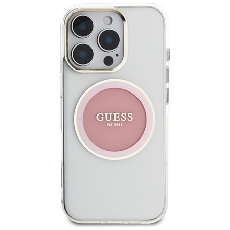 Guess IML Metal Colored Circle Classic Logo MagSafe - Etui do iPhone 16 Pro (różowy)