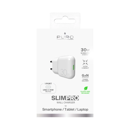 Ładowarka sieciowa GaN Puro SLIMPRO 30W USB-C - biała