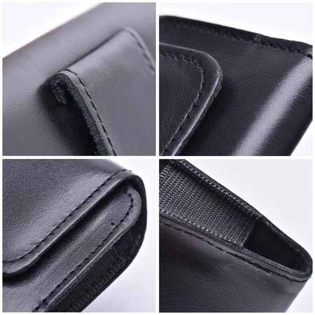 Skórzana uniwersalna kabura pozioma do paska - ROYAL / czarny - Rozmiar 2XL - do SAMSUNG A21s / S20 ULTRA / S21 ULTRA / A70 / A71 / XIAOMI REDMI 9 / HUAWEI P SMART PRO