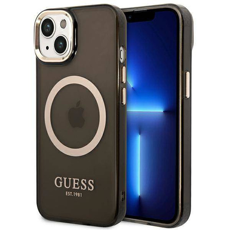 Guess Gold Outline Translucent MagSafe - Etui iPhone 14 (czarny)