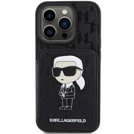Karl Lagerfeld nakładka do iPhone 15 Pro 6,1" KLHCP15LSAKKNSCK czarna hardcase Saffiano Cardslots and Stand Monogram Ikonik Patch