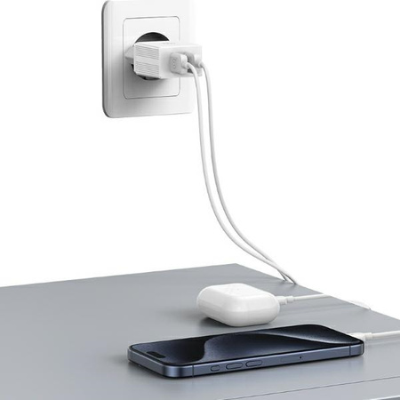 USAMS Ład. siec. 2xUSB 18W + kabelLightning/USB-A Fast Charging biały/white series HC HCXLTZ01