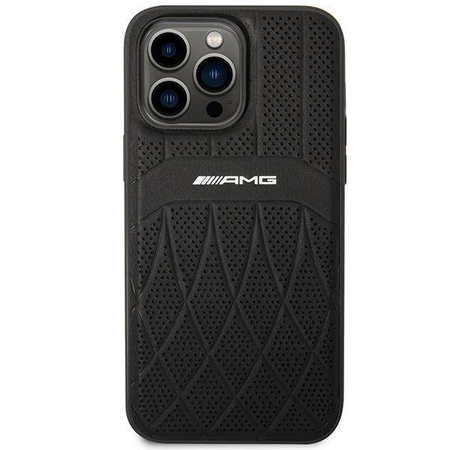 AMG nakładka do iPhone 14 Pro Max 6,7" AMHMP14XOSDBK czarna hard case Leather Curved Lines MagSafe