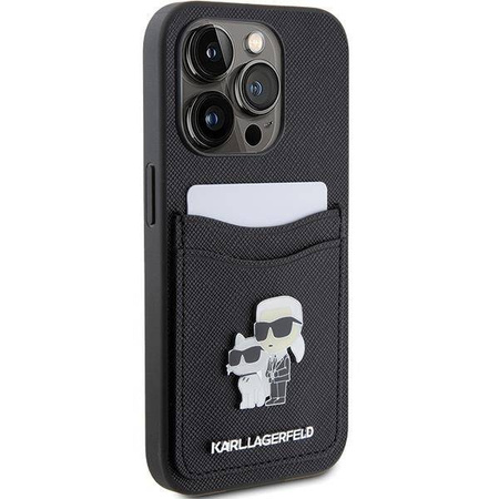 Etui Karl Lagerfeld Saffiano Cardslot Karl&Choupette Metal Pin do iPhone 15 Pro - czarne
