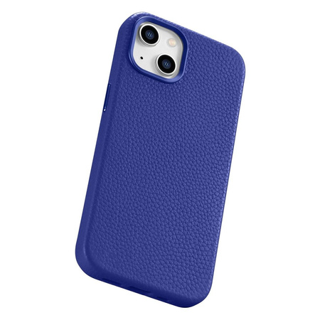 iCarer Litchi Premium Leather Case skórzane etui iPhone 14 Plus magnetyczne z MagSafe ciemnoniebieski (WMI14220711-DB)