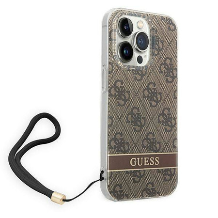 Original Case IPHONE 14 PRO MAX Guess Hardcase 4G Print Strap (GUOHCP14XH4STW) brown