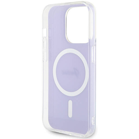 Oryginalne Etui APPLE IPHONE 15 PRO Guess Hardcase IML Iridescent MagSafe (GUHMP15LHITSU) fioletowe