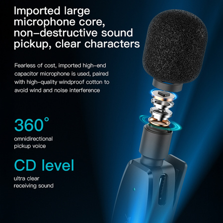 Yesido Mikrofon krawatowy bezprzewodowy KR12 Lightning czarny