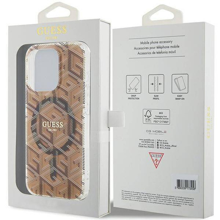 Oryginalne Etui GUESS Hardcase GUHMP15XHGCUSTGW do iPhone 15 Pro Max (Kompatybilny z Magsafe / IML GCUBE / brązowy)