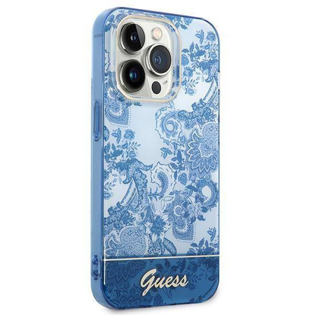 Guess Porcelain Collection - Etui iPhone 14 Pro (niebieski)