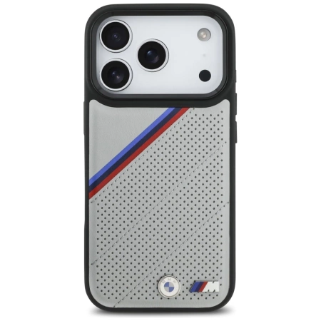 BMW M Tricolor Metal Logo MagSafe Case für iPhone 17 Pro – Grau