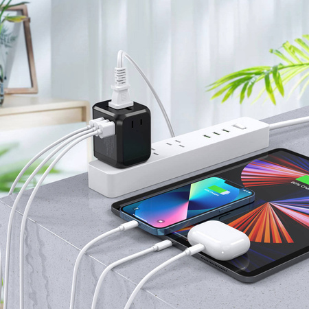 Choetech Fast Universal GaN USB Travel Charger Type C / 3 x USB-A 30W Power Delivery Black (PD5008-BK)
