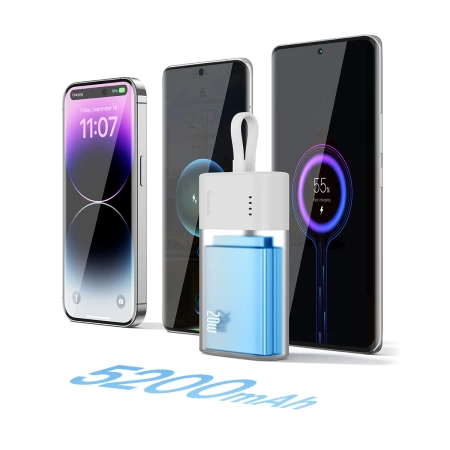 Baseus Popsicle 5200 mAh 20 W Powerbank mit integriertem Lightning Kabel (+ weißes Baseus Simple USB-C - USB-C 60 W/20 V/3 A/30 cm Kabel) – weiß-grün
