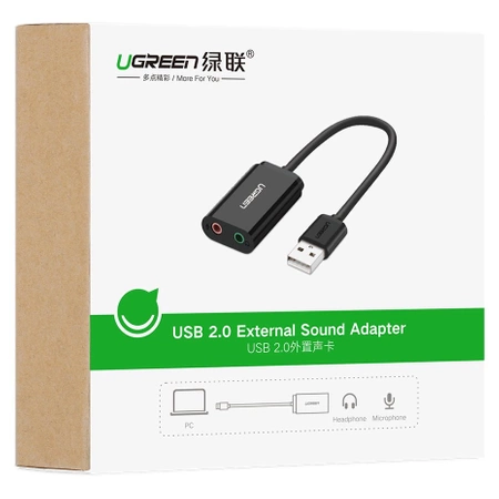 Ugreen external sound card music adapter USB - 3.5 mm mini jack 15cm black (30724)