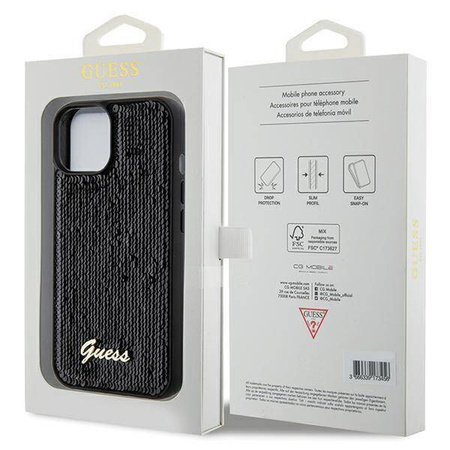Guess nakładka do iPhone 14 6,1&quot; GUHCP14SPSFDGSK HC SEQUIN SCRIPT METAL czarna