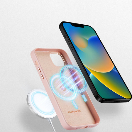 Dux Ducis Grit Ledertasche für iPhone 14 Plus Elegante Kunstlederhülle (MagSafe-kompatibel) Rosa