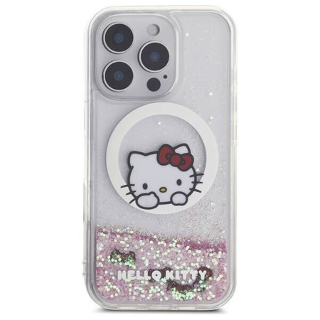Original Handyhülle IPHONE 16 PRO MAX Hello Kitty Hardcase Liquid Glitter Sweet Kitty Bows MagSafe (HKHMP16XLSWKH) weiß