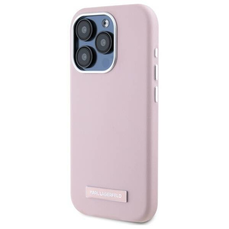 Original Case IPHONE 15 PRO Karl Lagerfeld Hardcase FW Metal Plate MagSafe (KLHMP15LPGMSRPP) pink