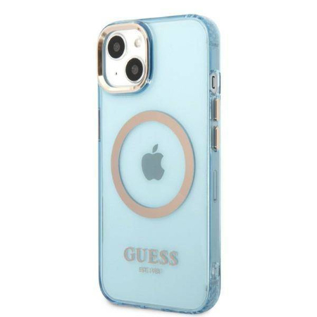 Original Handyhülle IPHONE 13 Guess Hard Case Gold Outline Translucent MagSafe (GUHMP13MHTCMB) blau