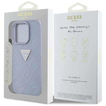 Case IPHONE 16 PRO MAX Guess Hot Stamp 4G Pattern Triangle Metal Logo purple