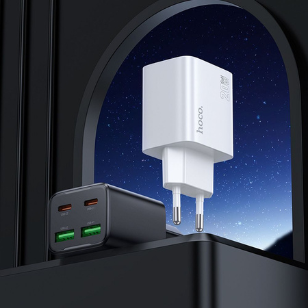 Ładowarka sieciowa do telefonu Hoco 2 x USB C + 2 x USB A QC3.0 PD 3A 20W N55 czarna