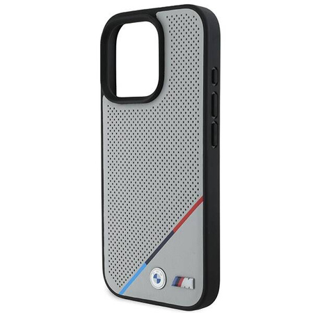 Original Case IPHONE 16 PRO BMW Hardcase M Perforated Tricolor Line MagSafe (BMHMP16L23PUPDG) gray