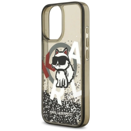 Etui Karl Lagerfeld Liquid Glitter Choupette Logo MagSafe na iPhone 17 - czarne