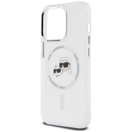 Karl Lagerfeld IML Metal Karl &amp; Choupette Head MagSafe Hülle für iPhone 14 Pro – weiß