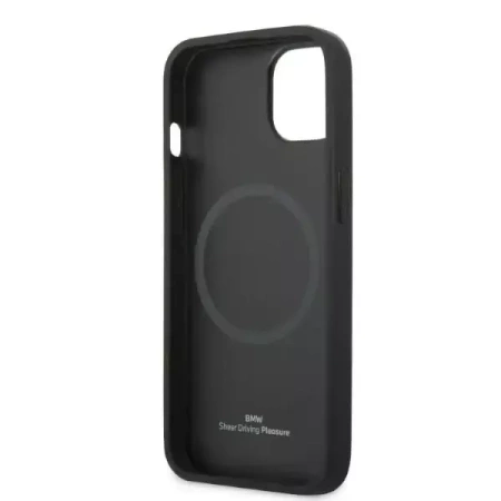 Original Handyhülle IPHONE 14 PLUS BMW Leather Stamp MagSafe (BMHMP14MSLLBK) schwarz