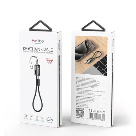 Yesido Kabel CA177 Fast Charge 60W Type-C - Type-C 20cm 3A, BLACK / CZARNY