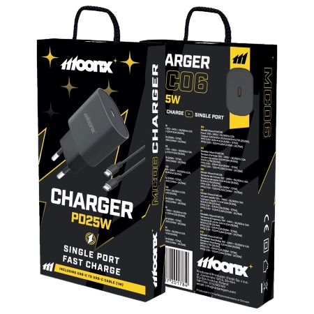 MOONX ładowarka sieciowa MC06 PD 25W 1xUSB-C + kabel USB-C - USB-C Czarny