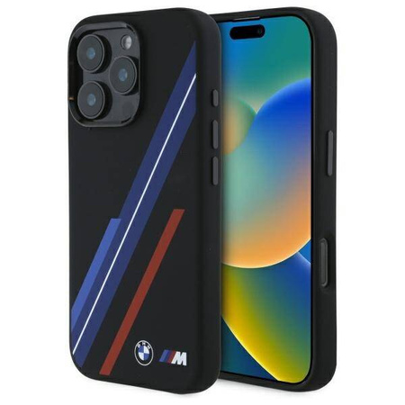 Original Handyhülle IPHONE 16 PRO MAX BMW Hardcase Silicone Random Lines MagSafe (BMHMP16X23SSPK) schwarz