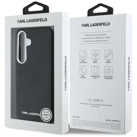 Original Case SAMSUNG GALAXY S25 Karl Lagerfeld Saffiano Full Wrapped Elongated Metal Logo MagSafe black