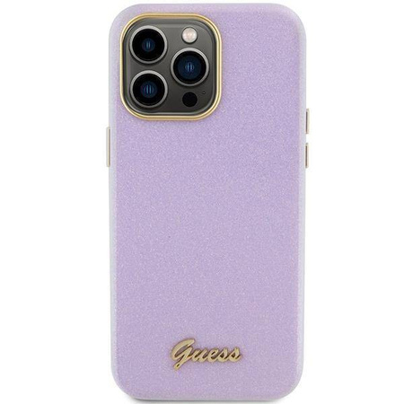 Etui Guess Glitter Glossy Script do iPhone 15 Pro Max - liliowe