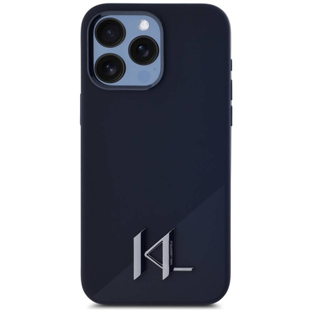 Original Case IPHONE 15 PRO Karl Lagerfeld Hardcase Silicone Shadow Metal Initial MagSafe black