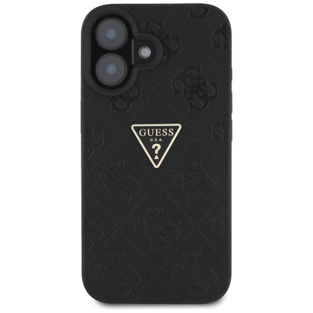 Schutzhülle IPHONE 16 Guess Hot Stamp 4G Pattern Triangle Metal Logo schwarz