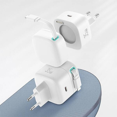 USAMS Ład. siec. 1xUSB-C ze zwijanym kablem Lighning (only head) PD+QC 35W Gan Fast Charging czarny/black XMF Series CC209TC01 (US-CC209)