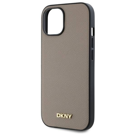Etui DKNY Grained Metal Logo MagSafe na iPhone 15 - beżowe