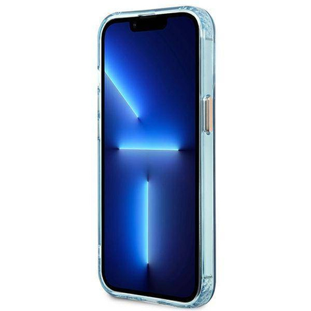 Original Handyhülle IPHONE 13 PRO Guess Hard Case Gold Outline Translucent MagSafe (GUHMP13LHTCMB) blau