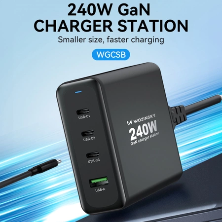Wozinsky WGCSB 240W GaN wall charger USB-A / 3 x USB-C - black