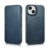 iCarer CE Oil Wax Premium Leather Folio Case skórzane etui iPhone 14 Plus z klapką magnetyczne MagSafe niebieski (AKI14220707-BU)