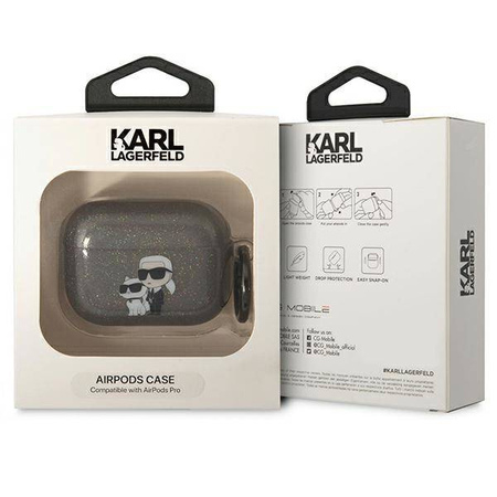 Original Case APPLE AIRPODS PRO Karl Lagerfeld Gliter Karl&Choupette (KLAPHNKCTGK) black