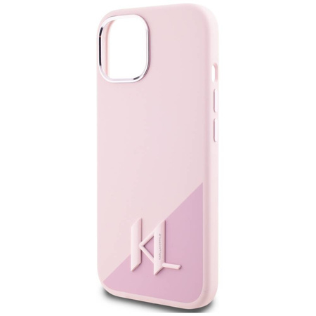 Oryginalne Etui IPHONE 15 Karl Lagerfeld Hardcase Silicone Shadow Metal Initial MagSafe różowe