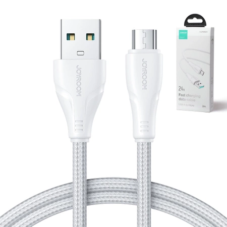 Joyroom kabel USB - micro USB 2.4A Surpass Series do szybkiego ładowania i transferu danych 2 m biały (S-UM018A11)