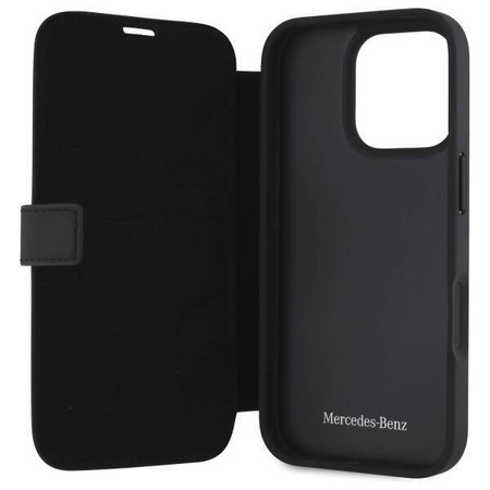 Original Handyhülle IPHONE 16 PRO MAX Mercedes Hardcase MB Waves Leather (MEBKP16X23RWRSK) schwarz