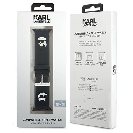 Pasek do APPLE WATCH 4 / 5 / 6 / 7 / 8 / SE (38 / 40 / 41 MM) Karl Lagerfeld Strap 3D Rubber Karl&Choupette Heads (KLAWMSLKCNK) czarne